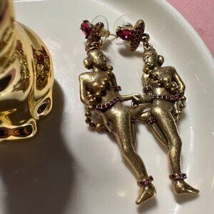 Avant-Garde Sculptural Figure Gold Statement Earrings with Crystals
